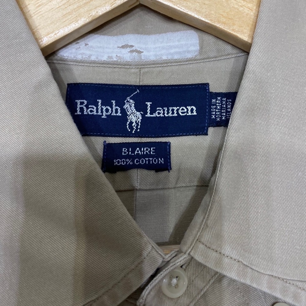 Polo Ralph Lauren Blaire Mens Tan Khaki Cotton Short Sleeve Button Down Shirt L - Picture 4 of 6